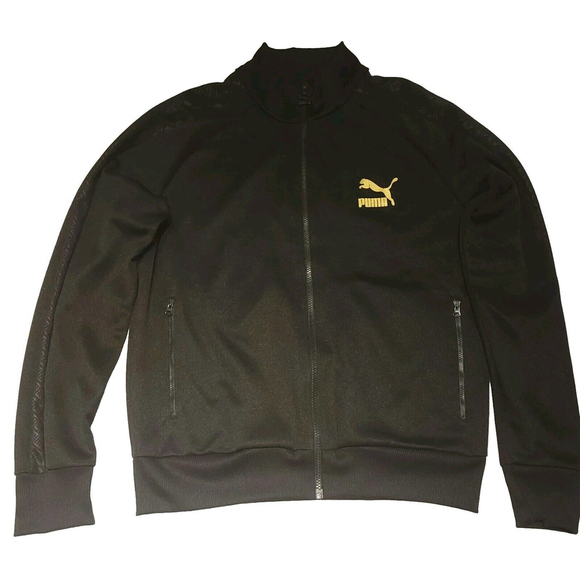Puma Jackets & Blazers - Puma T7 Black Track Jacket Full Zip Gold Foil Branding Front Zipper Pockets Rare